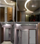 ciekawy sufit podwieszony i meble w przedsionku domu