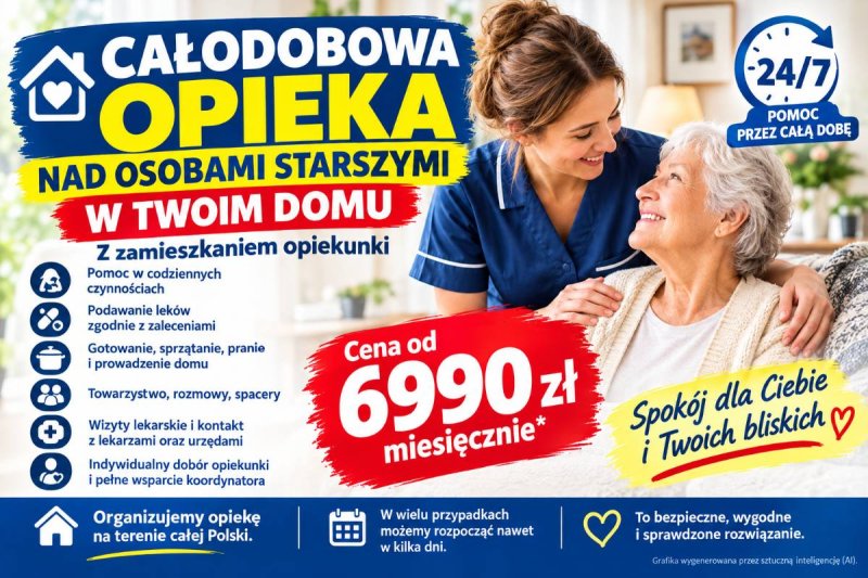 Opieka nad osobą starszą - zamieszkanie opiekuna - od 6990 zł miesięcznie